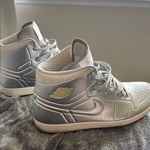 Silver and White Jordan 1 High-Top Sneakers